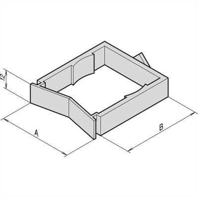 Diagram strukturalny prostokątnego elementu o wymiarach A, B i 12.