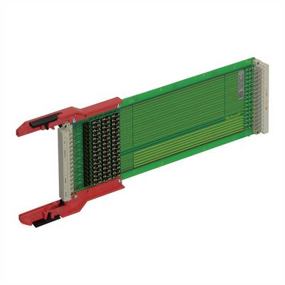 Zielona elektroniczna płytka prototypowa z czerwonymi uchwytami na obu końcach, często stosowana w testach elektronicznych.