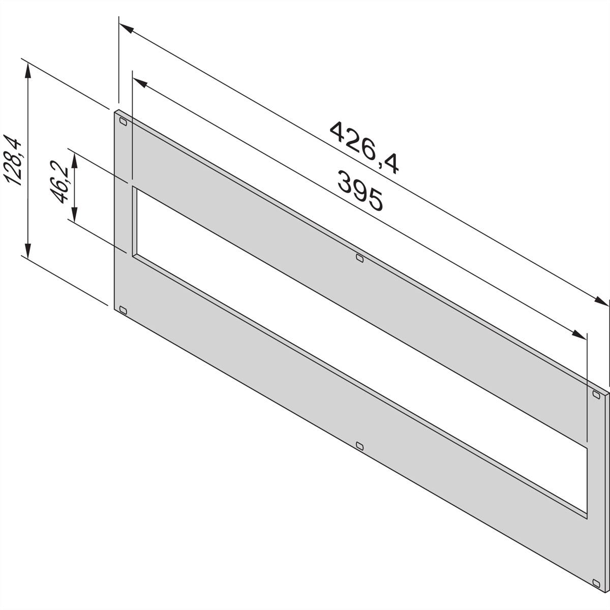 Rysunek wymiarowy prostokątnej ramy z otworem pośrodku. Wymiary: szerokość 426,4 mm, wysokość 126,4 mm.