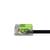 Przezroczysty, prostokątny wtyk z zielonym zamknięciem i czarnym przewodem. Oznaczony napisem 'Cu 1,6/25 JET 20 A'. Złącze elektryczne do zastosowań elektrycznych.