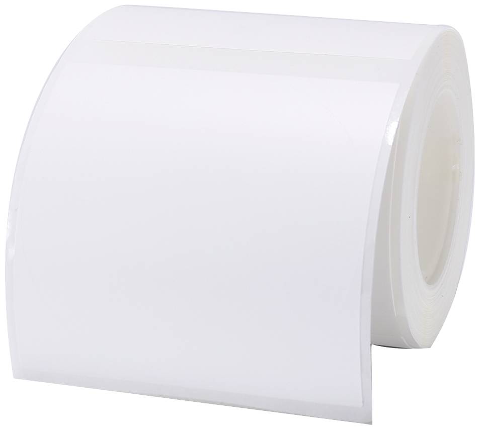 Rolka białej taśmy klejącej, zwinięta, widoczna z boku.
