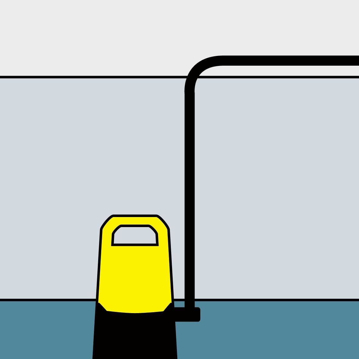 Żółty kosz na śmieci przy przystanku tramwajowym; czarna podstawa, niebieskie tło.