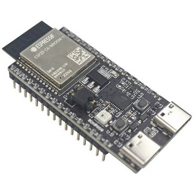 Płytka elektroniczna modułu ESP32-C3 z komponentami IC i pinami przyłączeniowymi. Odpowiednia do projektów rozwojowych z zakresu Internetu Rzeczy (IoT).