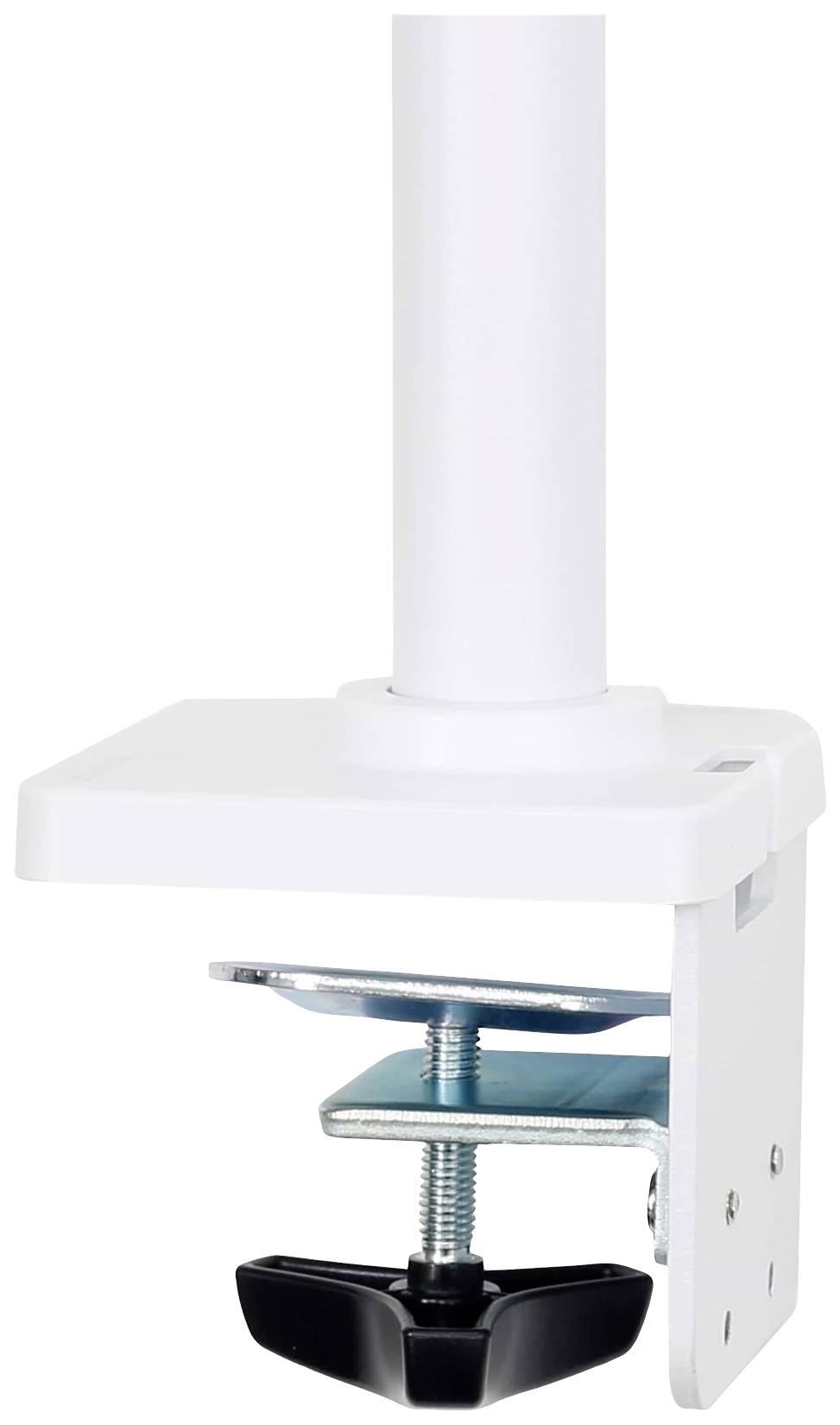 Biała zaciskarka stołowa do mocowania przedmiotów na powierzchni roboczej. Posiada dźwignię do stabilnego zamocowania.