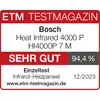 Magazyn ETM TESTMAGAZIN ocenił panel grzewczy na podczerwień Bosch Heat Infrared 4000 P jako 'BARDZO DOBRY' (94,4%) w teście indywidualnym 12/2023.