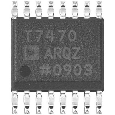 Czarny mikrochip z napisem 'T7470 ARQZ #0903', otoczony srebrnymi pinami.