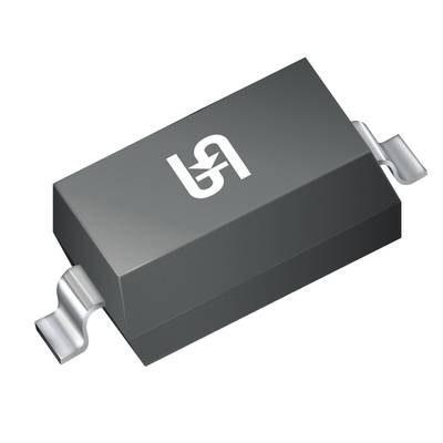 Element elektroniczny: Czarny, prostokątny element z srebrnymi skrzydełkami przyłączeniowymi po bokach.