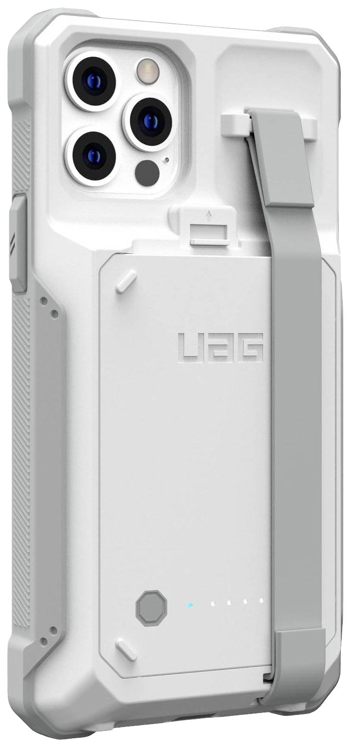 Biała, wytrzymała obudowa ochronna do smartfona z wbudowanym stojakiem i otworami na obiektywy, odpowiednia dla telefonu komórkowego z trzema obiektywami.