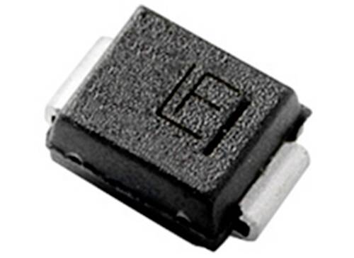 Prostokątny, czarny element elektroniczny z metalowymi stykami po obu stronach.