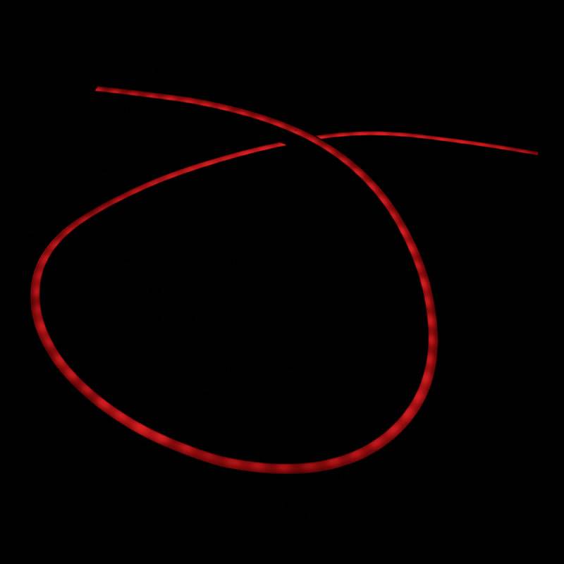 Świecąca, zakrzywiona czerwona linia na czarnym tle.