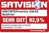 Zestaw AVM FRITZ!Powerline 1240 AX WLAN został oceniony w teście indywidualnym przez Satvision na 'BARDZO DOBRY' z wynikiem 92,9%.