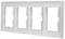 Biała, prostokątna ramka z pięcioma równomiernie rozmieszczonymi otworami na wyłączniki lub gniazda elektryczne, przeznaczona do montażu naściennego.