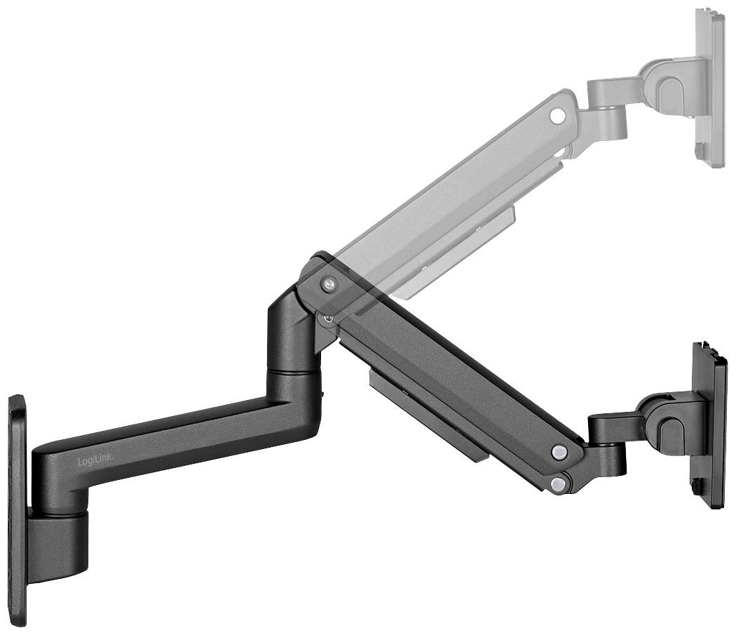 Regulowany uchwyt monitora z wieloma przegubami, umożliwiający elastyczne ustawienie ekranu do ergonomicznej pracy.