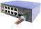 Niebieski 8+2-portowy zarządzany switch Gigabit Ethernet PoE z wieloma złączami Ethernet i wejściem kabla zasilającego.