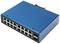 Niebieski switch sieciowy z szesnastoma portami Ethernet i dwoma dodatkowymi interfejsami, przeznaczony do łączenia wielu urządzeń w sieci.