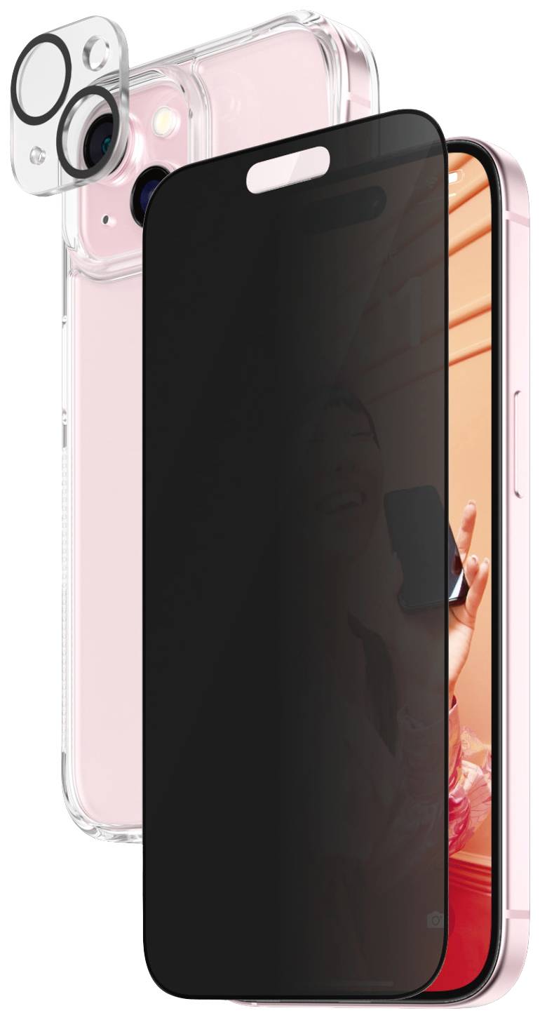 Przezroczyste etui na telefon z ochroną obiektywu oraz wyświetlaczem chroniącym przed niepożądanym podglądaniem, przeznaczone do różowego smartfona.