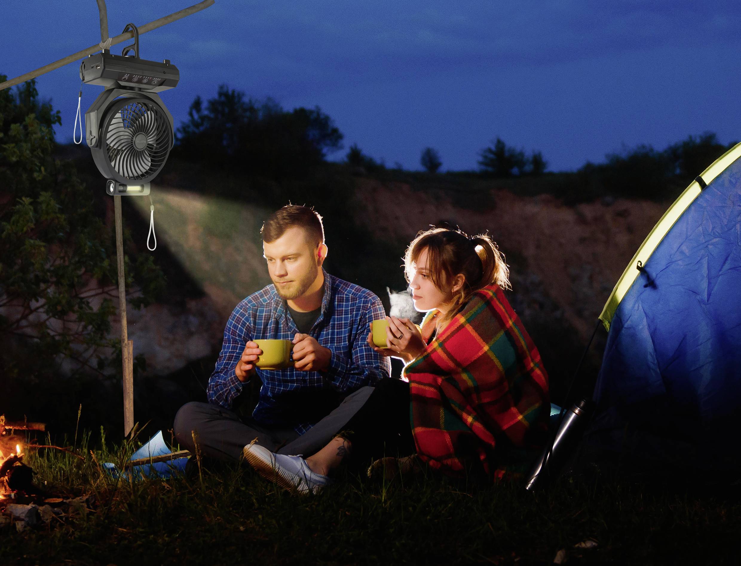 Акумуляторна повітродувка Sygonix 4,6 Вт (Ø) 205 мм, чорна, можливе живлення від батареї, підсвічування, коливання, дистанційне ке