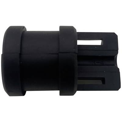 Czarna plastikowa część o kształcie cylindrycznym, z prostymi kątami. Po lewej stronie zwarta powierzchnia, po prawej wąskie szczeliny.