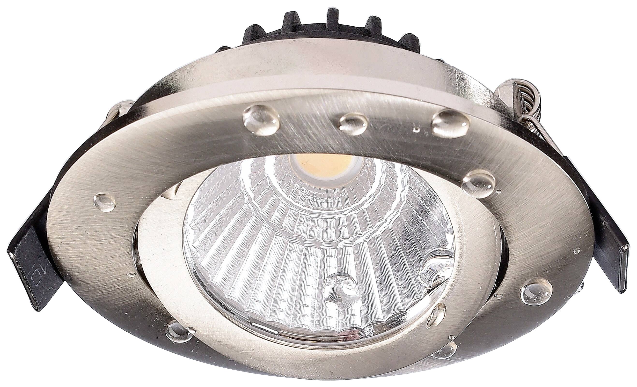 Okrągła, metalowa wpuszczana lampa sufitowa LED z żebrowanym reflektorem, oferująca nowoczesny i funkcjonalny design.