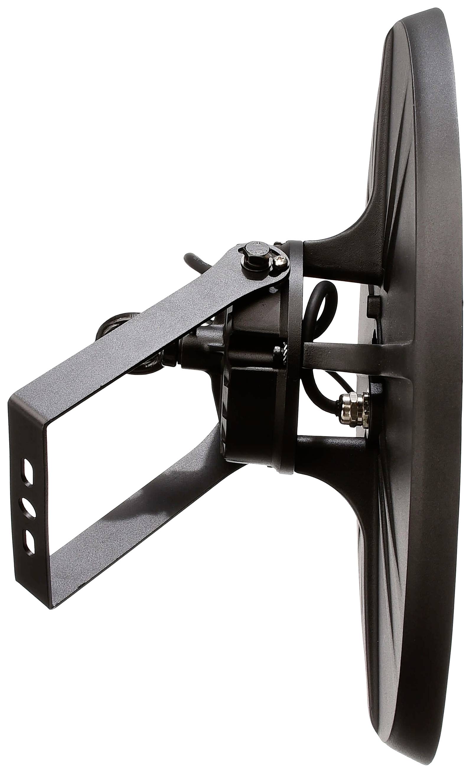 Antena satelitarna widziana z boku z prostokątnym uchwytem montażowym.