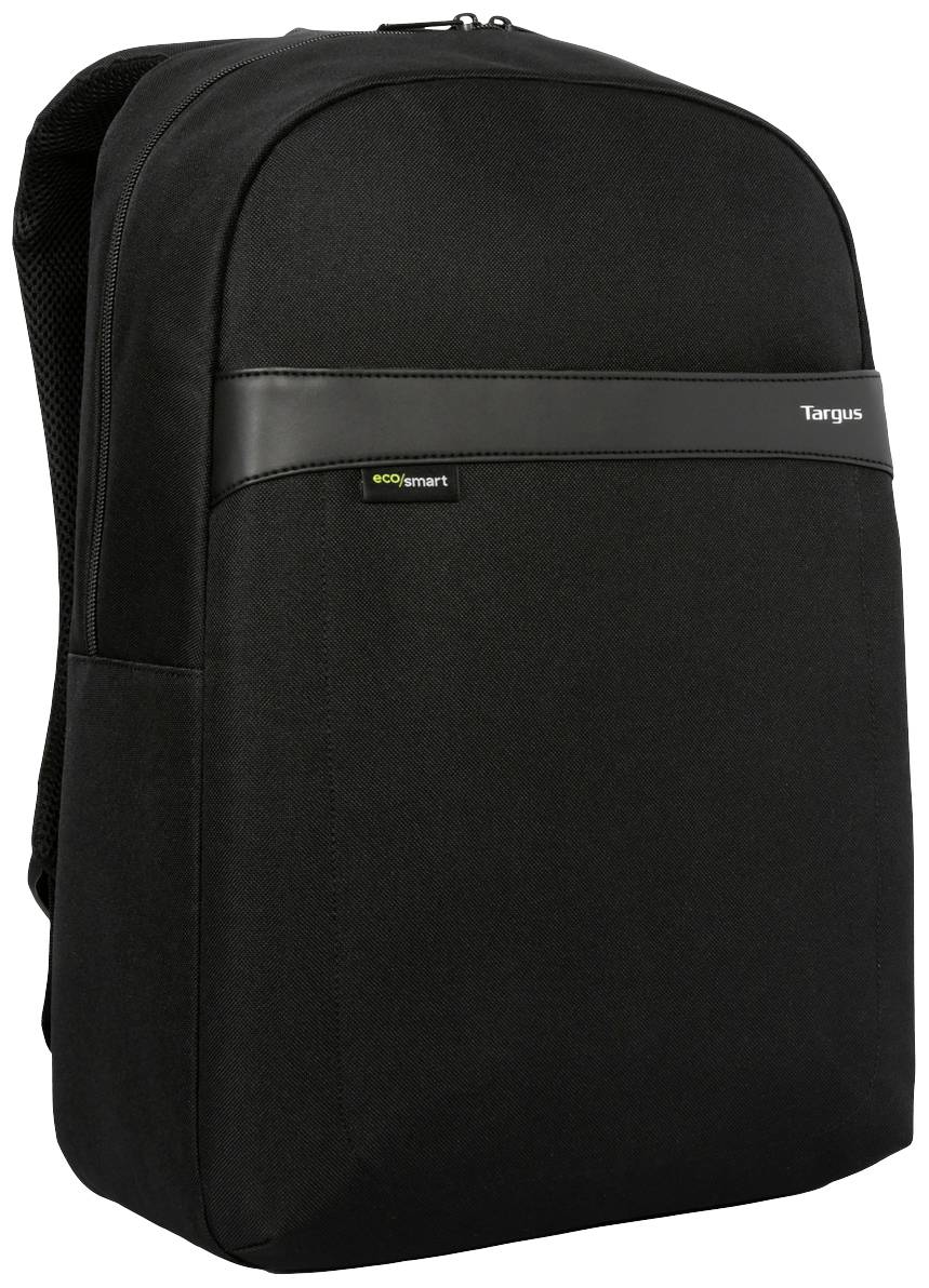 Czarny plecak na laptopa marki Targus z logo umieszczonym w prawym górnym rogu. Elegancki design, idealny do przewożenia komputerów przenośnych.
