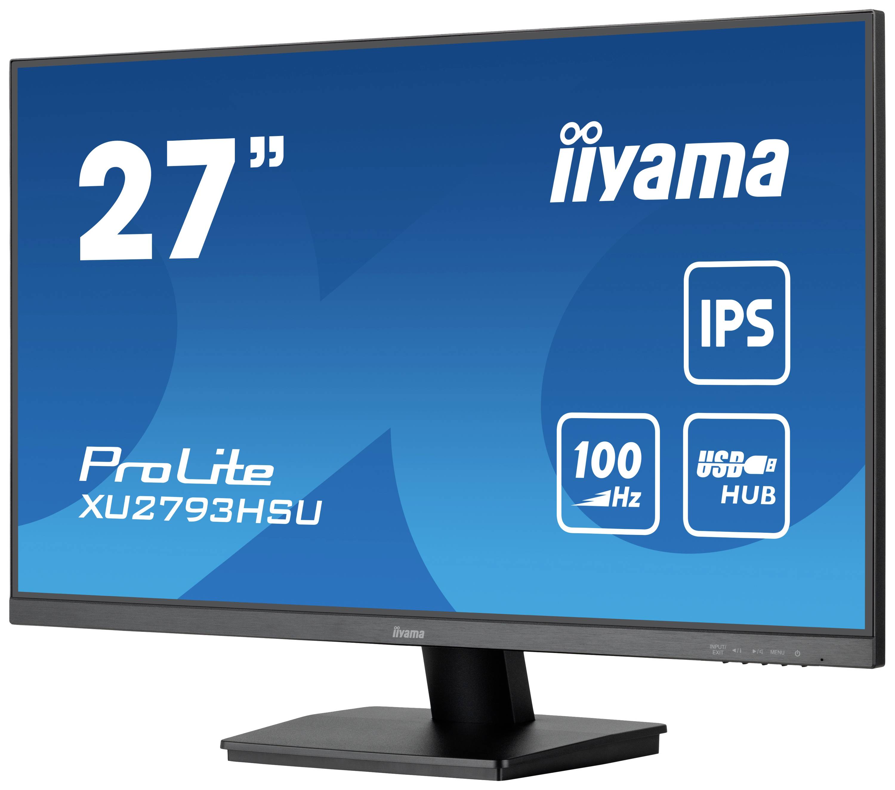 27-calowy monitor Iiyama z technologią IPS, częstotliwością odświeżania 100 Hz i hubem USB. Model: ProLite XU2793HSU.