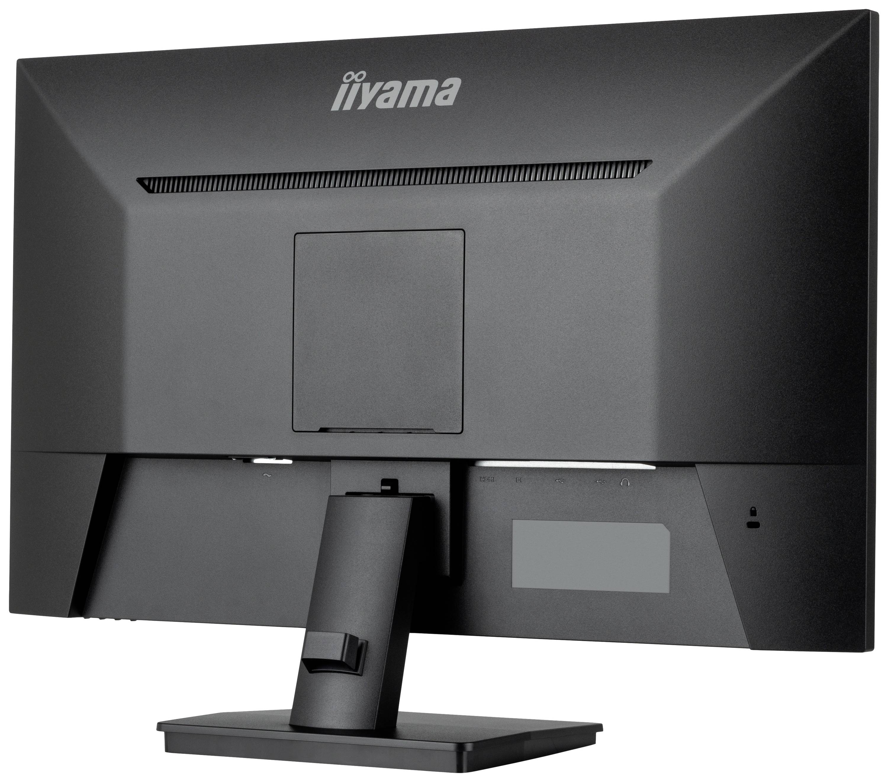 Tylna strona monitora iiyama z regulowaną podstawą i otworami wentylacyjnymi u góry.