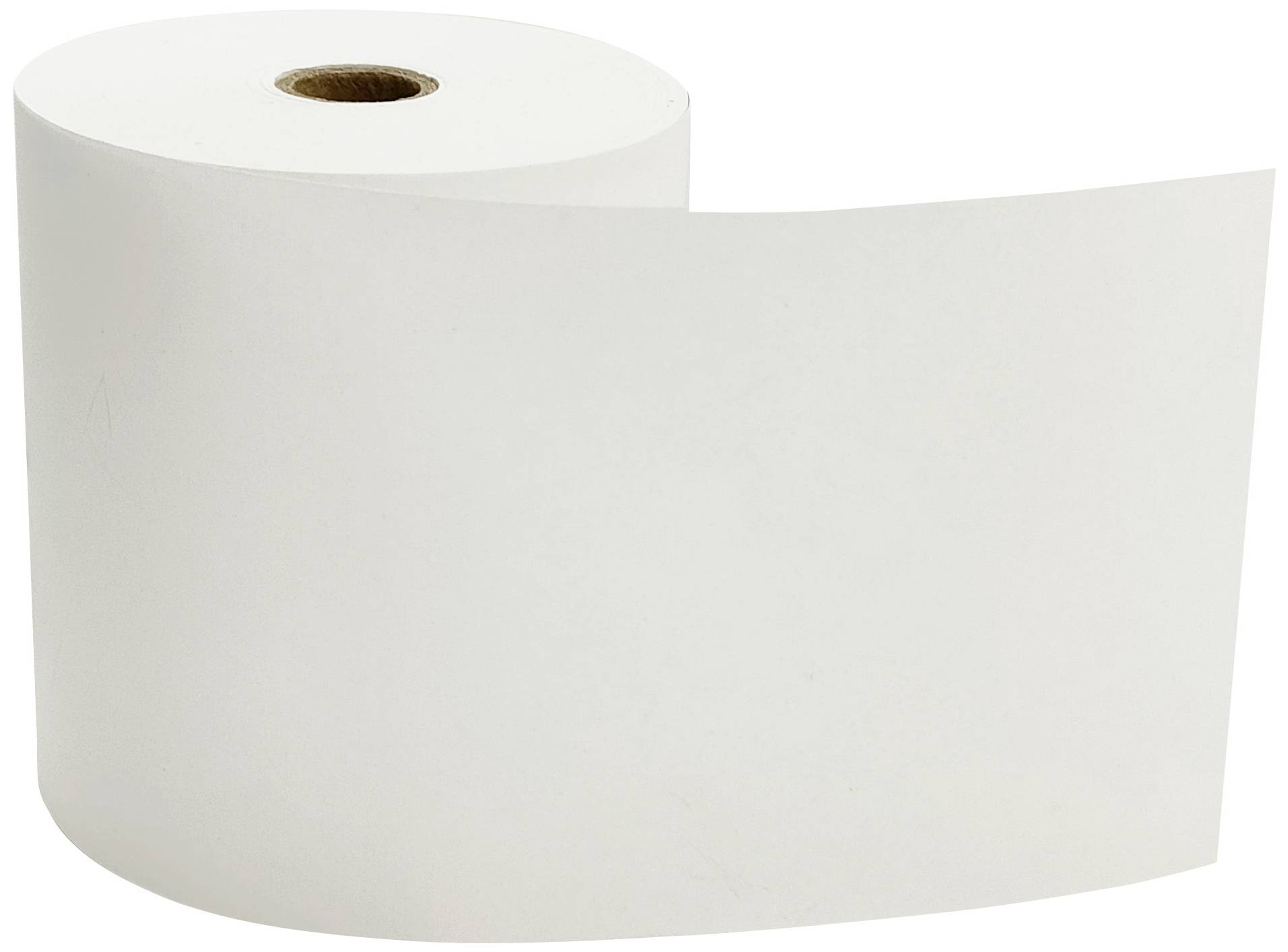 Duży rolka białego papieru, luźno zwinięta i stojąca pionowo, widoczna z boku.