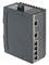 Przemysłowy switch Ethernet z pięcioma portami RJ-45, przeznaczony do stabilnych połączeń sieciowych w trudnych warunkach środowiskowych.
