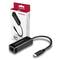 Adapter USB-C na Ethernet firmy Axagon, czarny z obsługą Gigabit i automatyzacją. Opakowanie widoczne w tle.