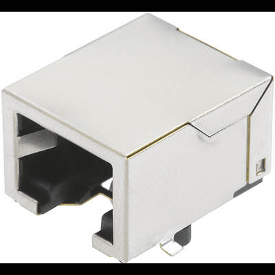 Niemetalonowe gniazdo modułowe RJ45, nieekranowane, do montażu na płytkach drukowanych, kompatybilne z kablami Ethernet, telefonicznymi lub sieciowymi.