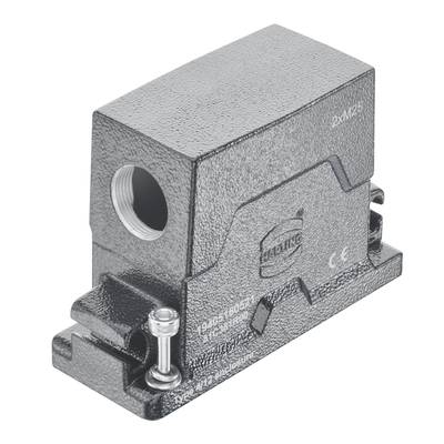 Metalowy, prostokątny element z okrągłym otworem w lewym górnym rogu. Wygrawerowane są '2XM25' oraz znak CE.