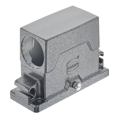 Metalowa obudowa elektroniczna, prostokątna, o powierzchni ryflowanej, z otworem wejściowym po lewej stronie, widocznymi elementami mocującymi po bokach.