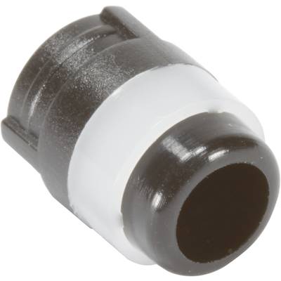 Czarno-biały cylinder plastikowy o okrągłym, pustym zakończeniu i gładkiej powierzchni.