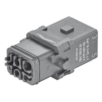 Prostokątny złącze elektroniczne z wieloma gniazdami przyłączeniowymi i opisami na bokach.