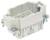 Prostokątne złącze wtykowe z obudową z tworzywa sztucznego, posiadające kilka otworów do podłączeń elektrycznych, z oznaczeniami na boku.