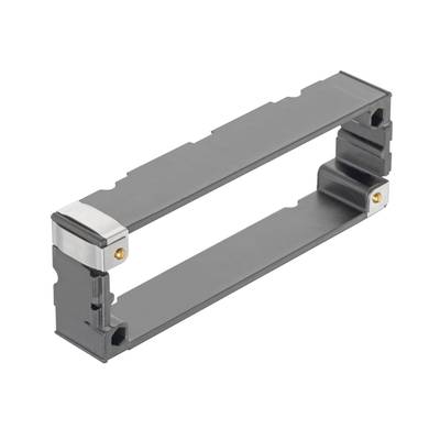 Metalowa rama do elektrycznego złącza, o prostokątnym kształcie, w kolorze czarnym, z akcentami w kolorze srebrnym i złotym.