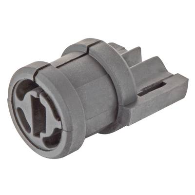 Szary element plastikowy, cylindryczny, z wieloma rowkami i wzorem krzyżowym na przedniej stronie, do użytku przemysłowego.
