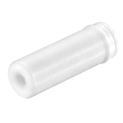 Biała plastikowa rura o prostej, cylindrycznej formie, otwarta z jednego końca.
