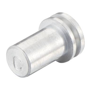 Srebrny metalowy pręcik w kształcie cylindra, gładki, z literą 'C' na główce.