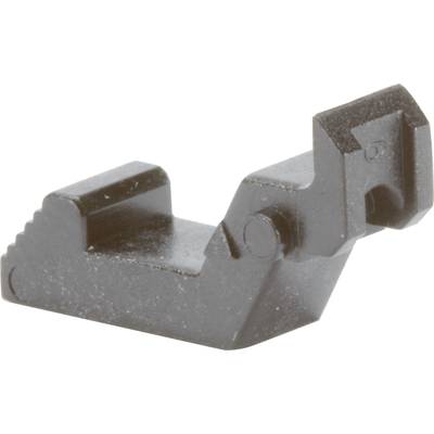 Czarny, kwadratowy element metalowy z ząbkowanymi krawędziami, który prawdopodobnie należy do jakiegoś urządzenia lub mechanizmu.