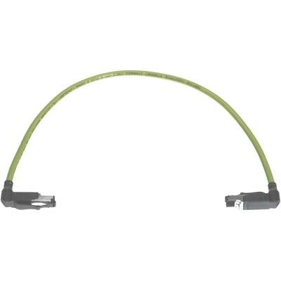 Zielony kabel Ethernet z wtykami na obu końcach, odpowiedni do połączeń sieciowych.
