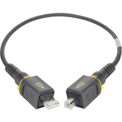 Kabel USB z wtyczką standardową USB z jednej strony i kwadratową wtyczką USB-B po drugiej stronie.