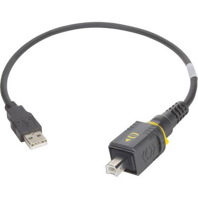 Czarny kabel USB-A do USB-B z żółtymi oznaczeniami.
