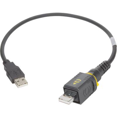 Kabel USB z dwoma różnymi wtyczkami: po lewej standardowa wtyczka USB, a po prawej specjalnie ukształtowane złącze.