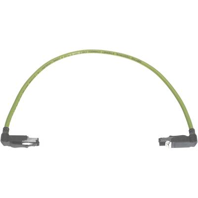 Zielona kabel sieciowa Ethernet, około 18 cali długości, z czarnymi wtyczkami RJ45 na obu końcach, odpowiednia do zastosowań sieciowych.