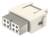 Wtyk z czterema gniazdami w dwóch rzędach, jasny kolor, prostokątny kształt, z bocznymi zatrzaskami do mocowania, odpowiedni do połączeń elektronicznych.