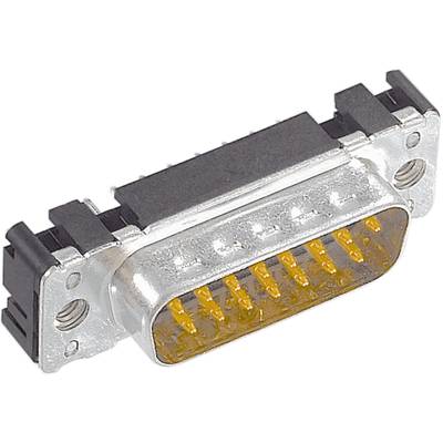 Zbliżenie metalowego złącza z wieloma złotymi stykami. Używane do połączeń elektronicznych.