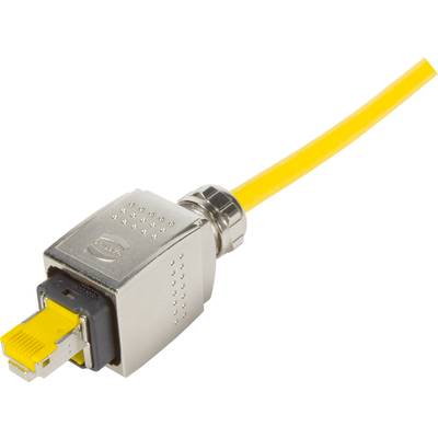 Żółty kabel sieciowy z metalowym wtykiem, odpowiedni do zastosowań przemysłowych.