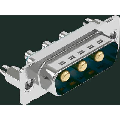 Metalowy złącze D-Sub z trzema złotymi stykami, powszechnie stosowany do przesyłania danych w urządzeniach elektronicznych.